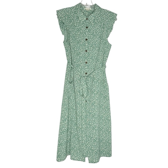 Monteau Dresses & Skirts - Monteau Green Floral Prairiecore Midi Dress Tie Waist Cottagecore - Large